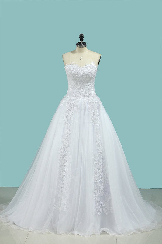 2024 A Line Sweetheart With Applique & Beads Wedding Dresses Tulle