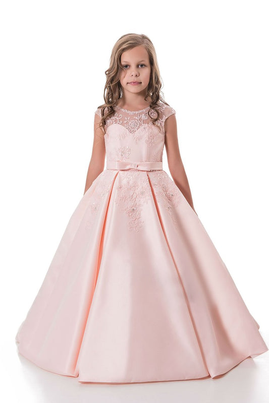 2024 A Line Flower Girl Dresses Scoop Satin With Applique And Sash  Floor Length