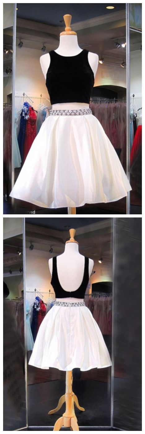 Two Piece Crew Knee-Length Backless With Ivory Naomi Satin Homecoming Dresses Beading CD10732