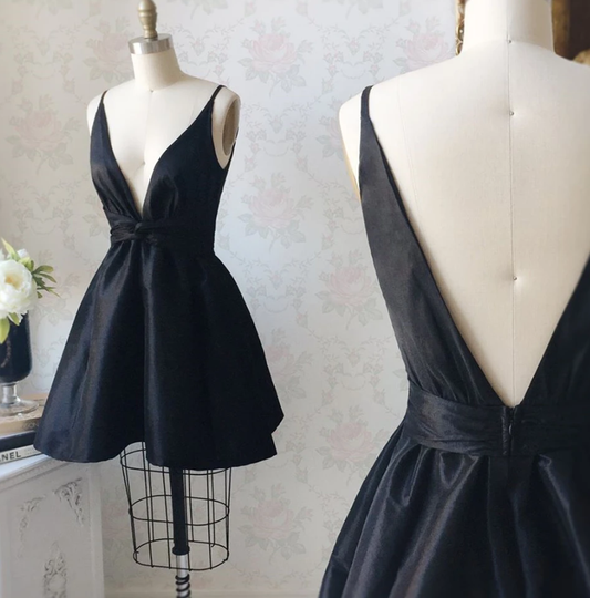 , V Neck Black Formal Graduation Tiana Homecoming Dresses Evening Dress CD11485