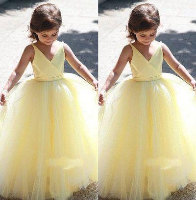 V Neck Yellow Flower Girl Dresses Homecoming Dresses Paulina CD12108