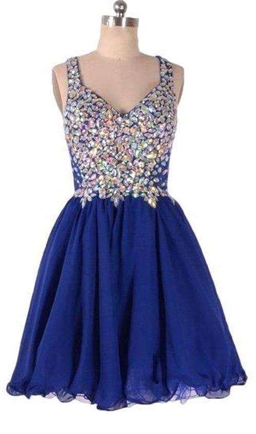 Zippers Sleeveless Tulle Yadira Royal Blue Homecoming Dresses Rhinestone Above-Knee CD12435