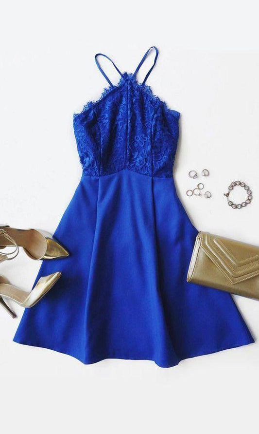 , Short Dresses, Gowns, Fitted Party Dress Homecoming Dresses Royal Blue Lace Courtney CD2024