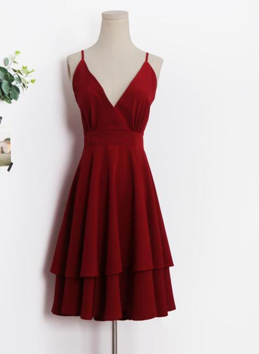 Beautiful Dark Red V-Neckline Layers Chiffon Madeline Homecoming Dresses Women Dresses, Fashion Women CD2088