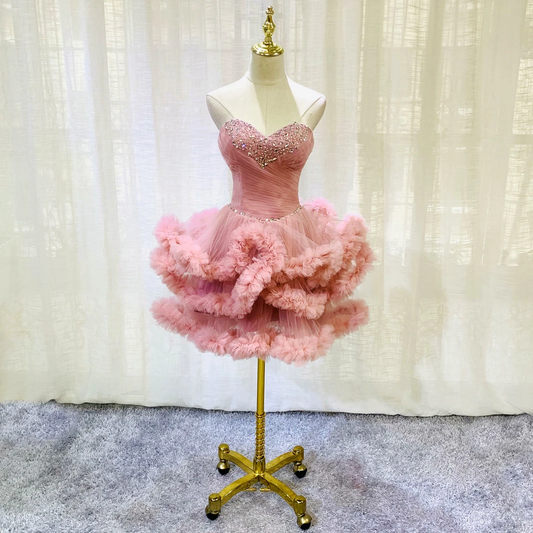 Lovely Sweetheart Beaded Short Dress, Homecoming Dresses Pink Melinda Cocktail Party Dress CD21263