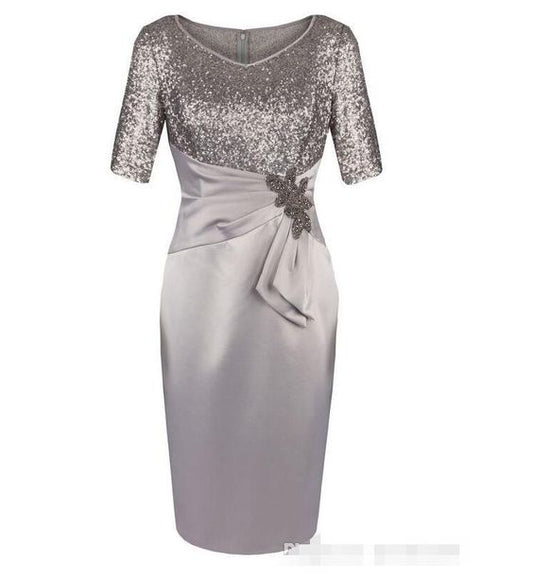 V Neck Sheath Mother Of The Bride Dresses Jean Homecoming Dresses With Sequins CD23433