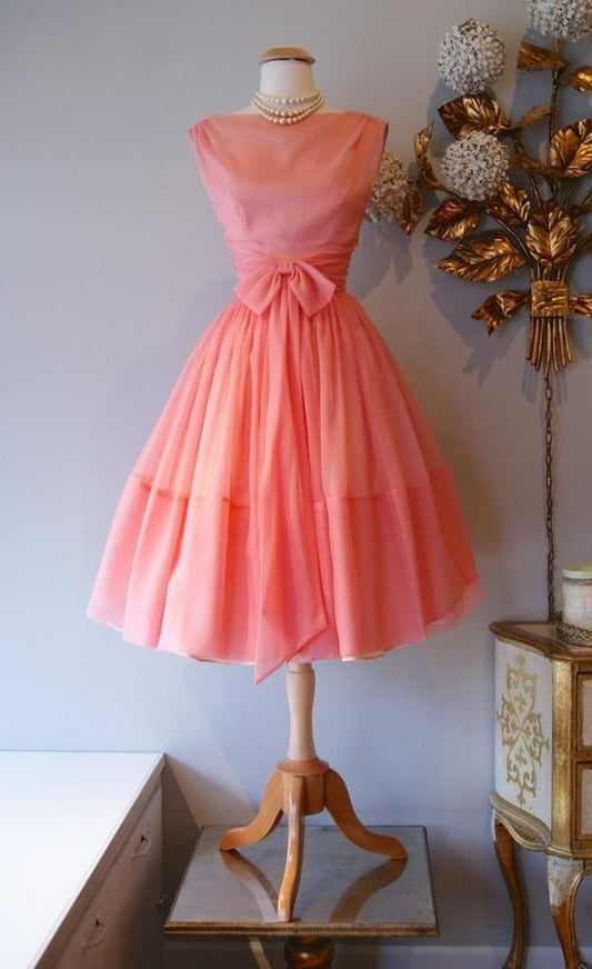1950S Vintage Ball Clare Homecoming Dresses Cocktail Gown Crew Neck Coral Mini Short Dresses
