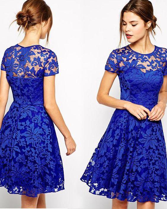 , Royal Blue Homecoming Dresses Amber Lace A-Line Short Dress CD3726
