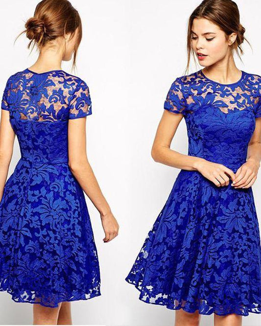 , Royal Blue Homecoming Dresses Amber Lace A-Line Short Dress CD3726