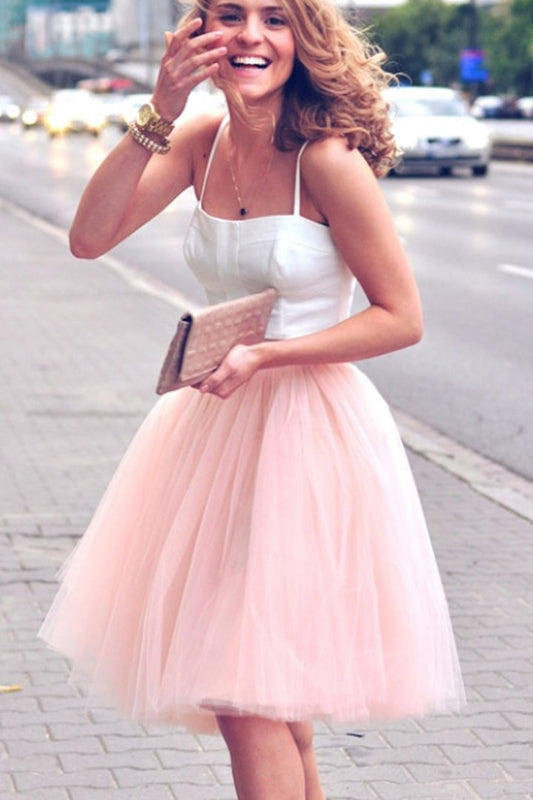 Spaghetti Straps Two Piece Blush , Short Party Dress Pink Homecoming Dresses Alissa CD47