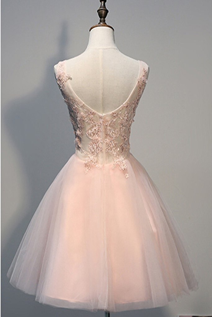 Blush Beaded Backless V-Neck Pink Lace Homecoming Dresses Cocktail Ayana Sweet 16 Dress CD51