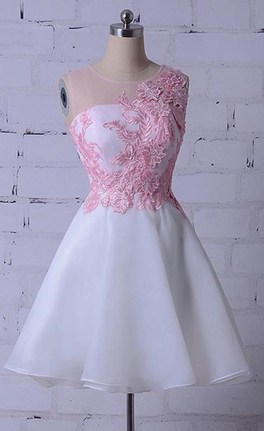 Beautiful Cute Round Neck Sleeveless Appliques Homecoming Dresses Frances Lace Cocktail Dress CD934