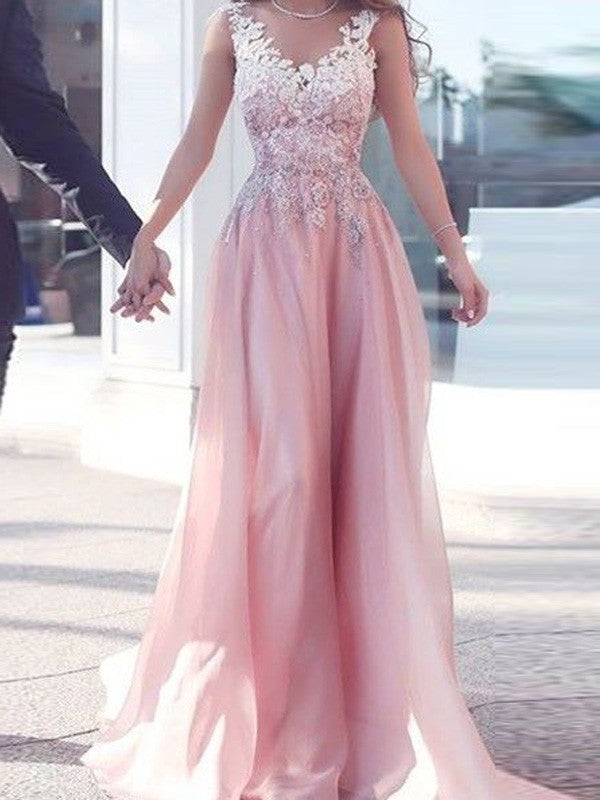 Sweetheart A-Line/Princess Sleeveless Floor-Length Applique Chiffon Dresses