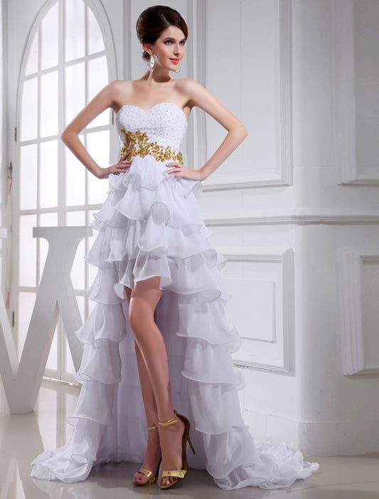 Sleeveless A-Line/Princess Beading Low Sweetheart Applique High Chiffon Cocktail Dresses