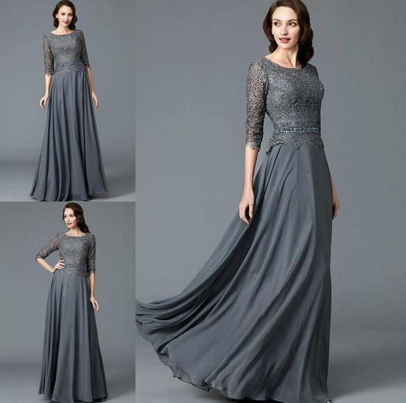 Floor-Length Mother A-Line/Princess 1/2 Chiffon Sleeves of Scoop the Bride Dresses