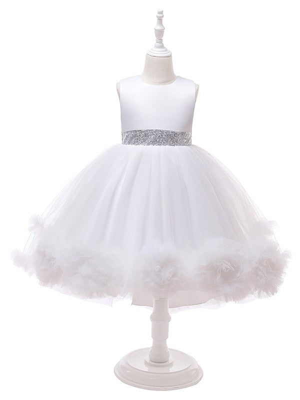 Ball Scoop Tulle Ruffles Tea-Length Sleeveless Gown Flower Girl Dresses