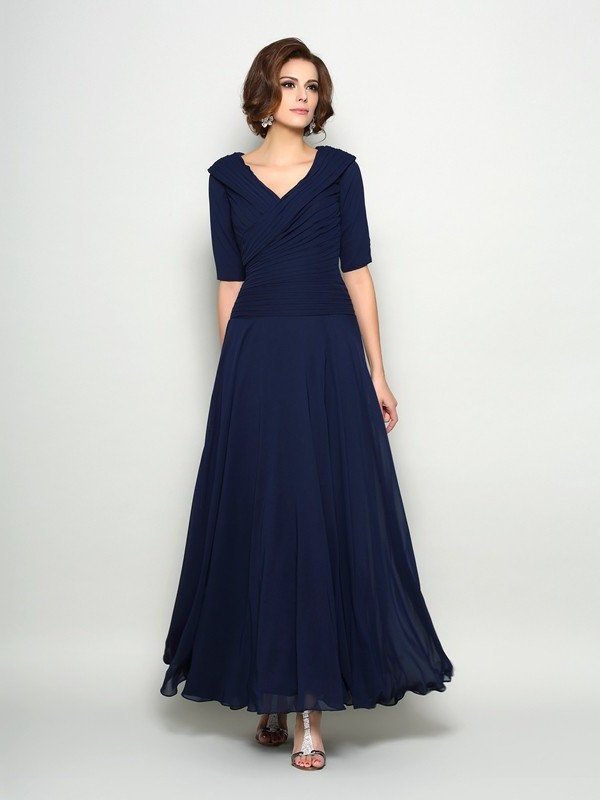 1/2 A-Line/Princess Chiffon Sleeves Long Mother V-neck of the Bride Dresses