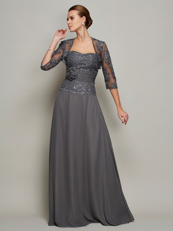 Sleeveless Mother Applique Sweetheart Chiffon of Long A-Line/Princess the Bride Dresses