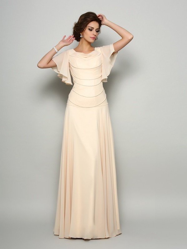 Long Mother Short Beading Sleeves Square Chiffon A-Line/Princess of the Bride Dresses