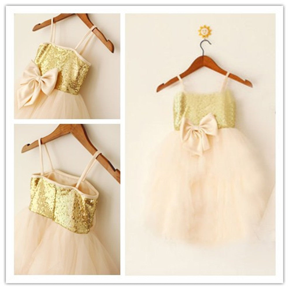 Straps Spaghetti Long Sequin Sleeveless Tulle A-Line/Princess Flower Girl Dresses