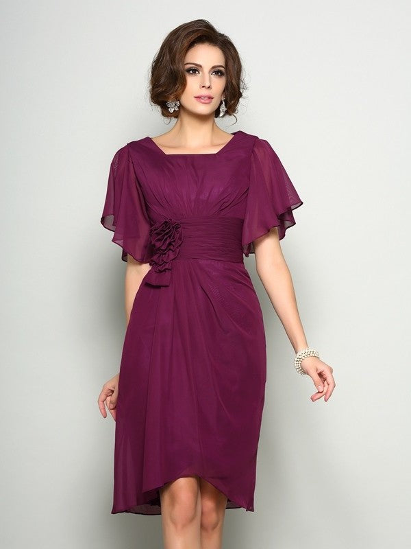 Short Flower Short Sleeves Chiffon Mother of A-Line/Princess Square Hand-Made the Bride Dresses