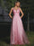 V-neck Sweep/Brush Tulle Sleeveless A-Line/Princess Ruffles Train Bridesmaid Dresses