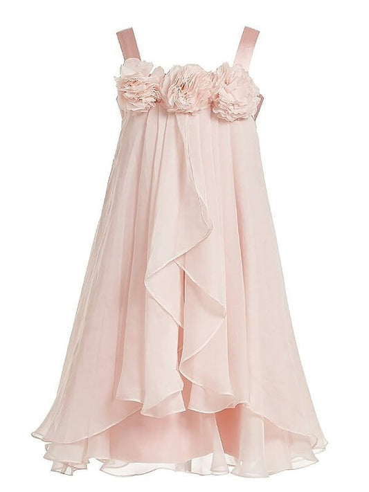 Straps Flower Chiffon Sleeveless Tea-Length Hand-Made A-Line/Princess Flower Girl Dresses