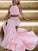 Satin A-Line Sleeveless Train Sweep/Brush Ruffles With Halter Two Piece Dresses