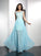 Sleeveless A-Line/Princess Bateau Applique Long Chiffon Dresses