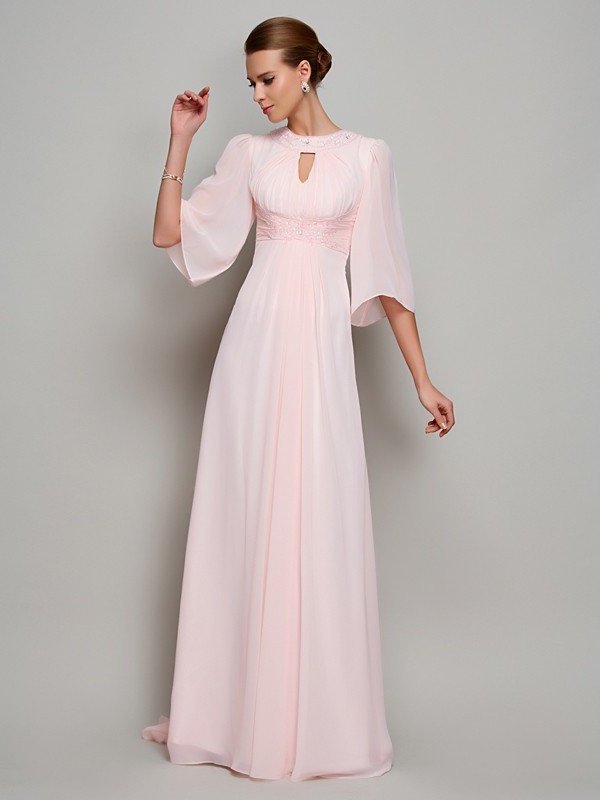 of Sleeves Mother Neck Beading High A-Line/Princess Long Chiffon 1/2 the Bride Dresses