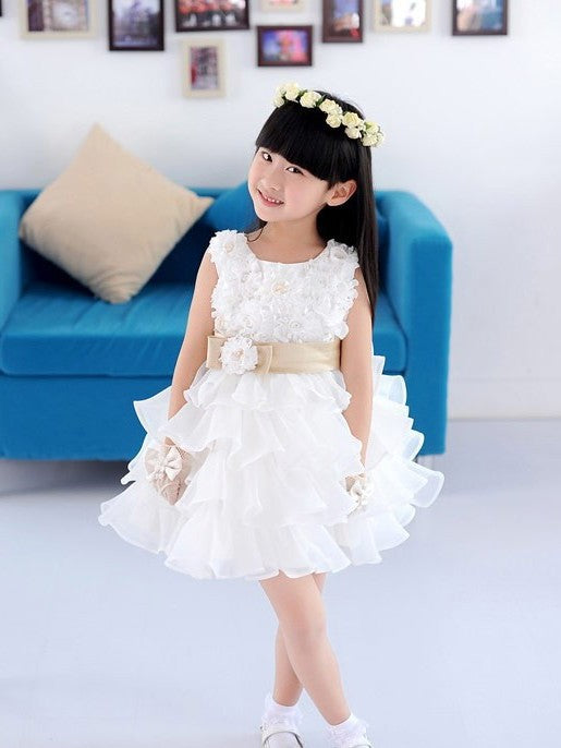 Organza Scoop Sleeveless A-line/Princess Short Flower Hand-made Flower Girl Dresses