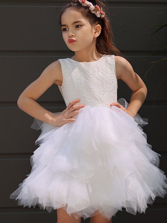Tulle Short/Mini Lace Sleeveless Scoop A-Line/Princess Flower Girl Dresses