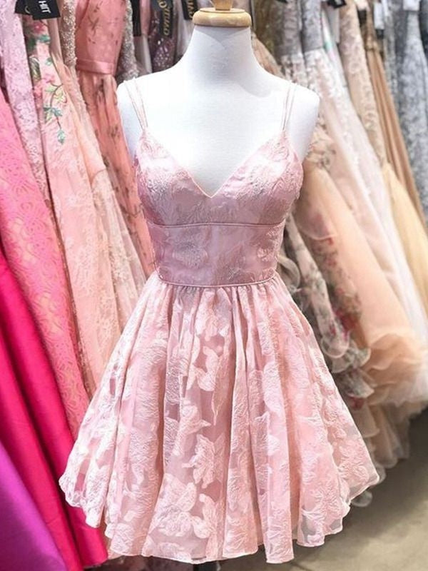 Lace Sleeveless Ruffles A-Line/Princess Straps Spaghetti Short/Mini Homecoming Dresses