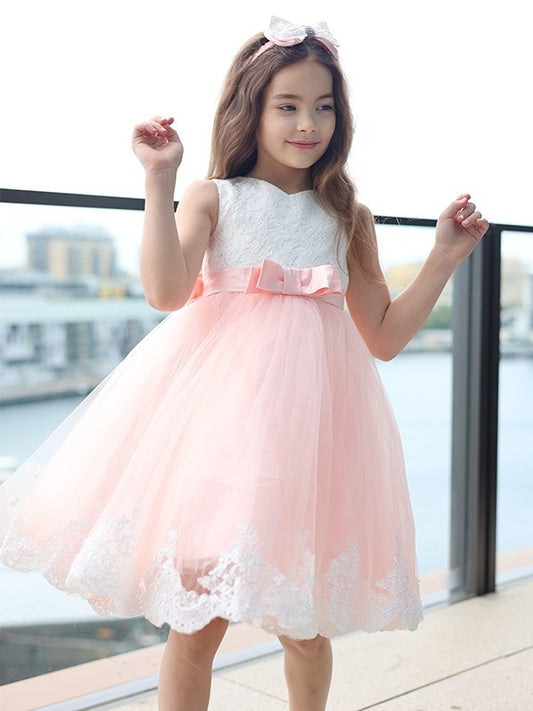 Scoop Bowknot Sleeveless A-Line/Princess Lace Short/Mini Flower Girl Dresses