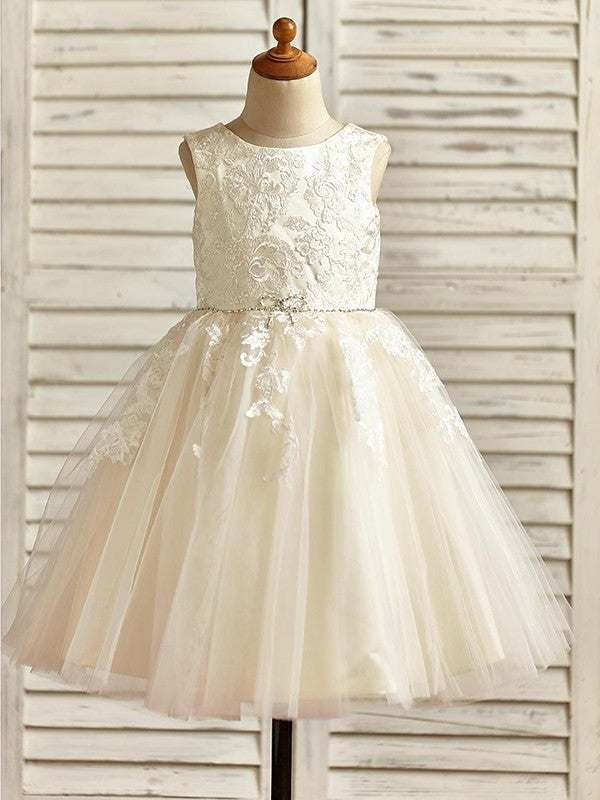 Tulle Sleeveless Scoop Ankle-Length Lace A-Line/Princess Flower Girl Dresses
