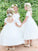 Scoop Gown Tulle Ball Lace Sleeves Short Tea-Length Flower Girl Dresses