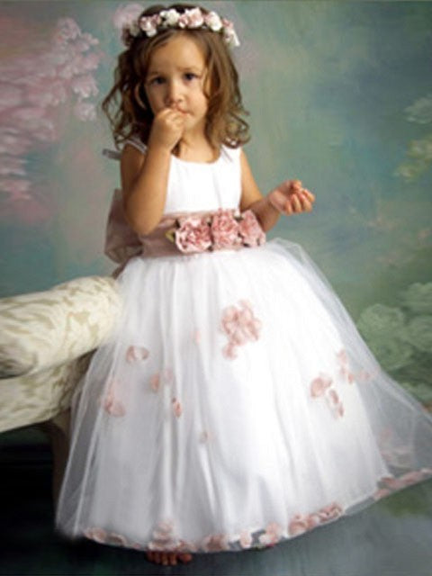 Scoop A-line/Princess Hand-made Long Sleeveless Flower Tulle Flower Girl Dresses