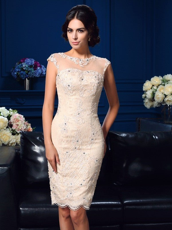 Mother Neck Sleeveless Lace Short Sheath/Column of Lace Sheer the Bride Dresses