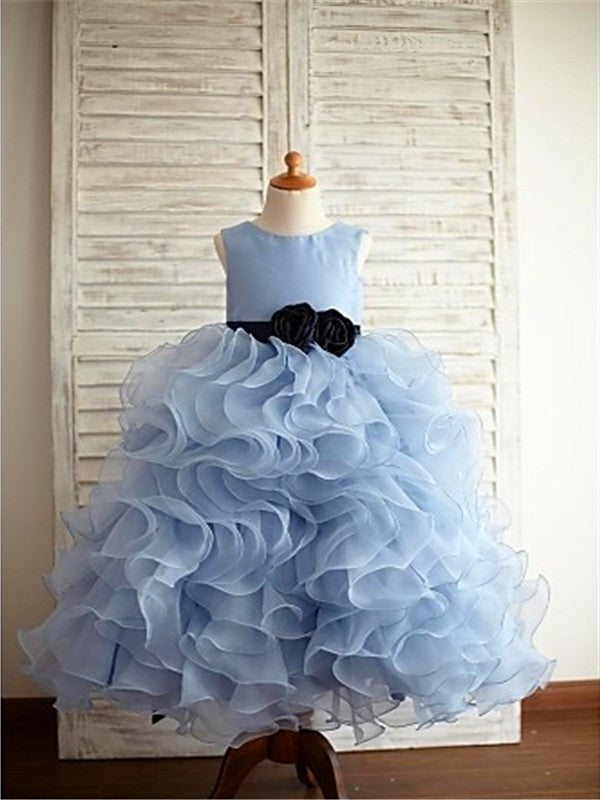 Scoop Organza Ruffles Ball Floor-Length Gown Sleeveless Flower Girl Dresses