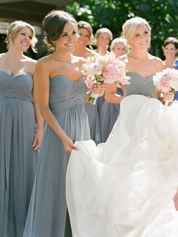 A-Line/Princess Floor-Length Sweetheart Sleeveless Chiffon Bridesmaid Dresses