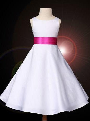 Scoop Sleeveless Bowknot A-line/Princess Satin Long Flower Girl Dresses