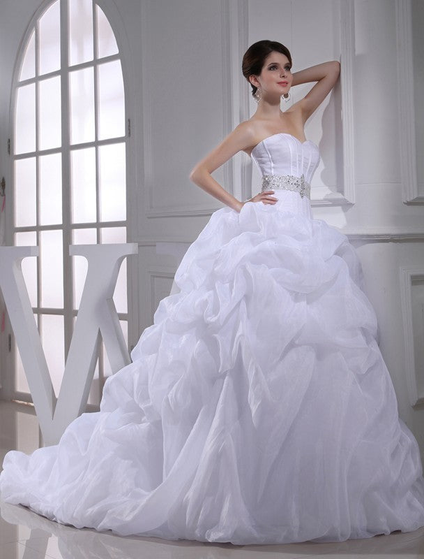 Gown Ball Long Beading Sweetheart Sleeveless Organza Wedding Dresses