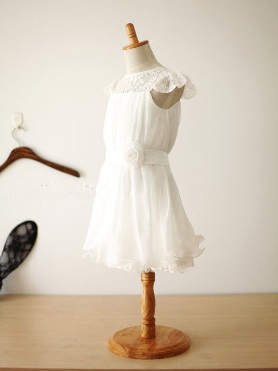 Scoop A-line/Princess Sleeveless Flower Hand-Made Long Chiffon Dresses