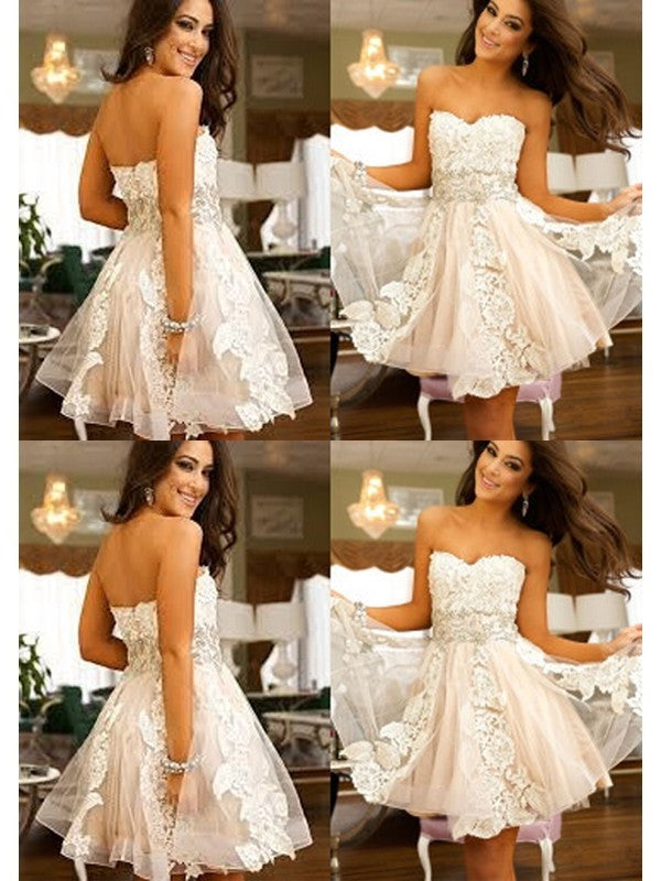 Sweetheart A-Line/Princess Sleeveless Applique Tulle Short/Mini Dresses