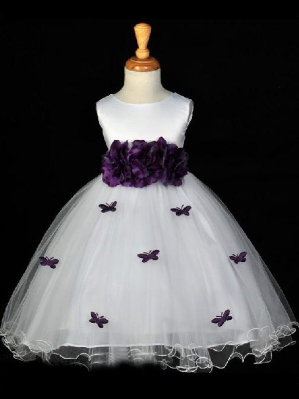 Flower Hand-made Scoop A-line/Princess Organza Long Sleeveless Flower Girl Dresses
