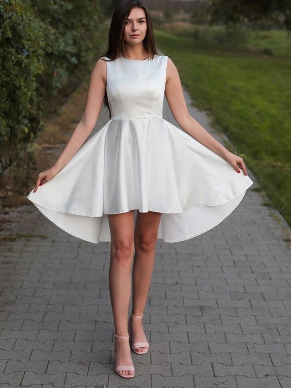 Jewel Satin A-Line/Princess Ruffles Sleeveless Short/Mini Homecoming Dresses