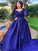 Ball Gown Long Off-the-Shoulder Satin Sleeves Beading Sweep/Brush Train Dresses