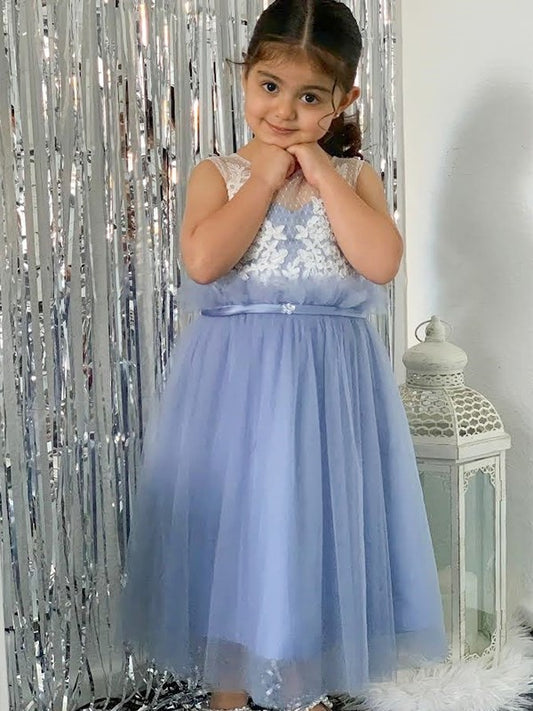Lace Knee-Length Scoop Sleeveless A-Line/Princess Tulle Flower Girl Dresses