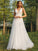 V-neck Applique Sleeveless A-Line/Princess Sweep/Brush Tulle Train Wedding Dresses