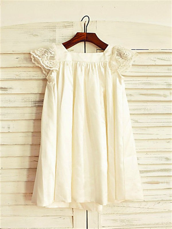 A-line/Princess Scoop Tea-Length Sleeves Chiffon Short Lace Flower Girl Dresses
